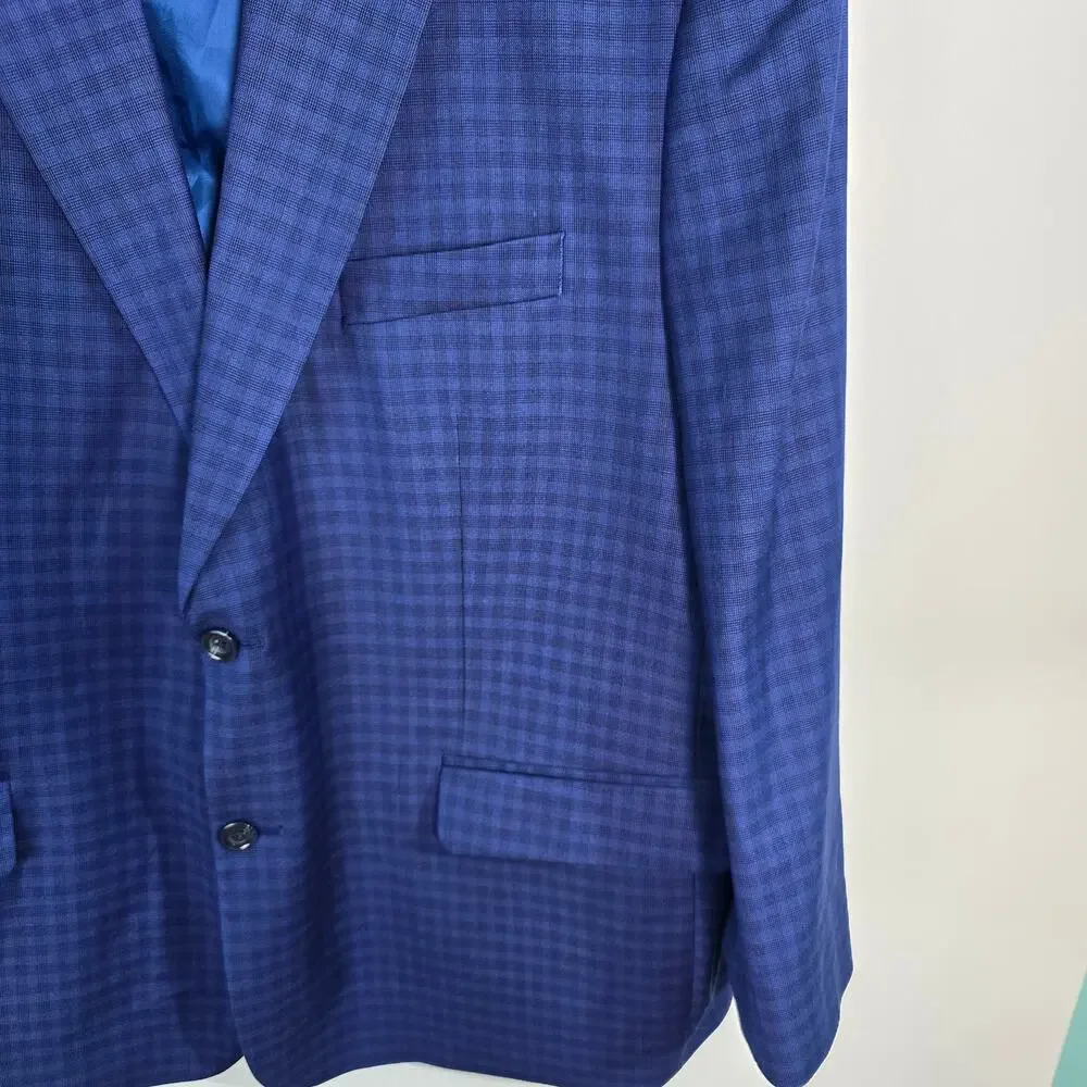 Oak Hill Mens Blue Check Blazer 2 Button Sport Coat Size 52 Regular